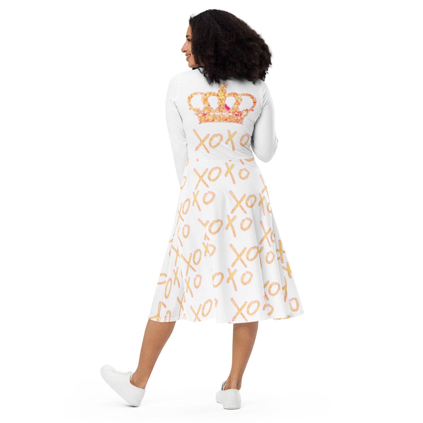 Royal print long sleeve midi dress 1