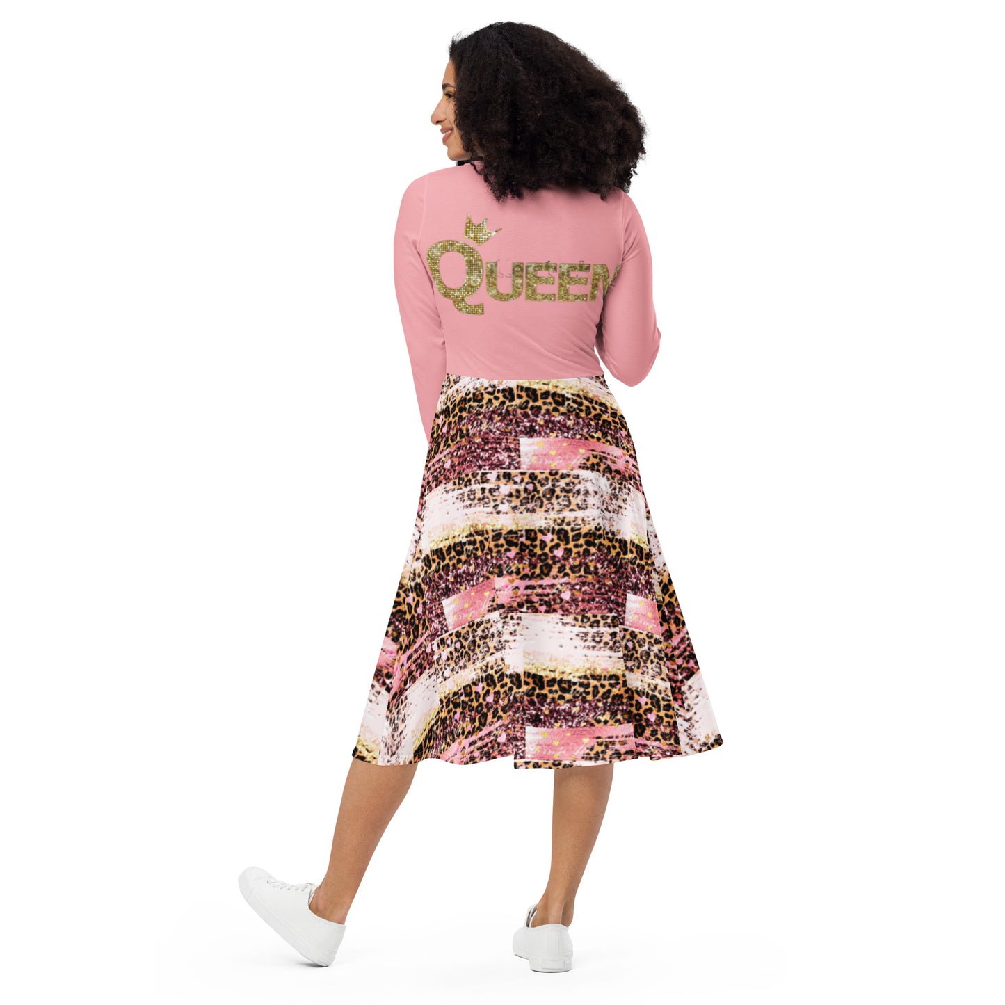 Royal print long sleeve midi dress 6