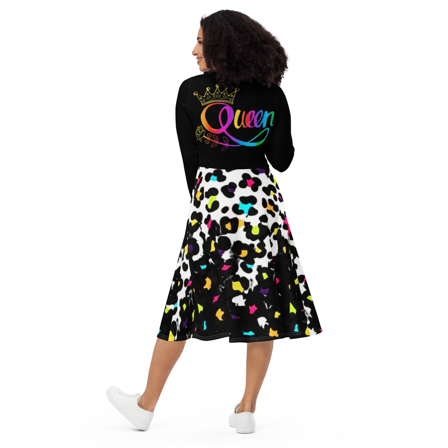 Royal print long sleeve midi dress 8