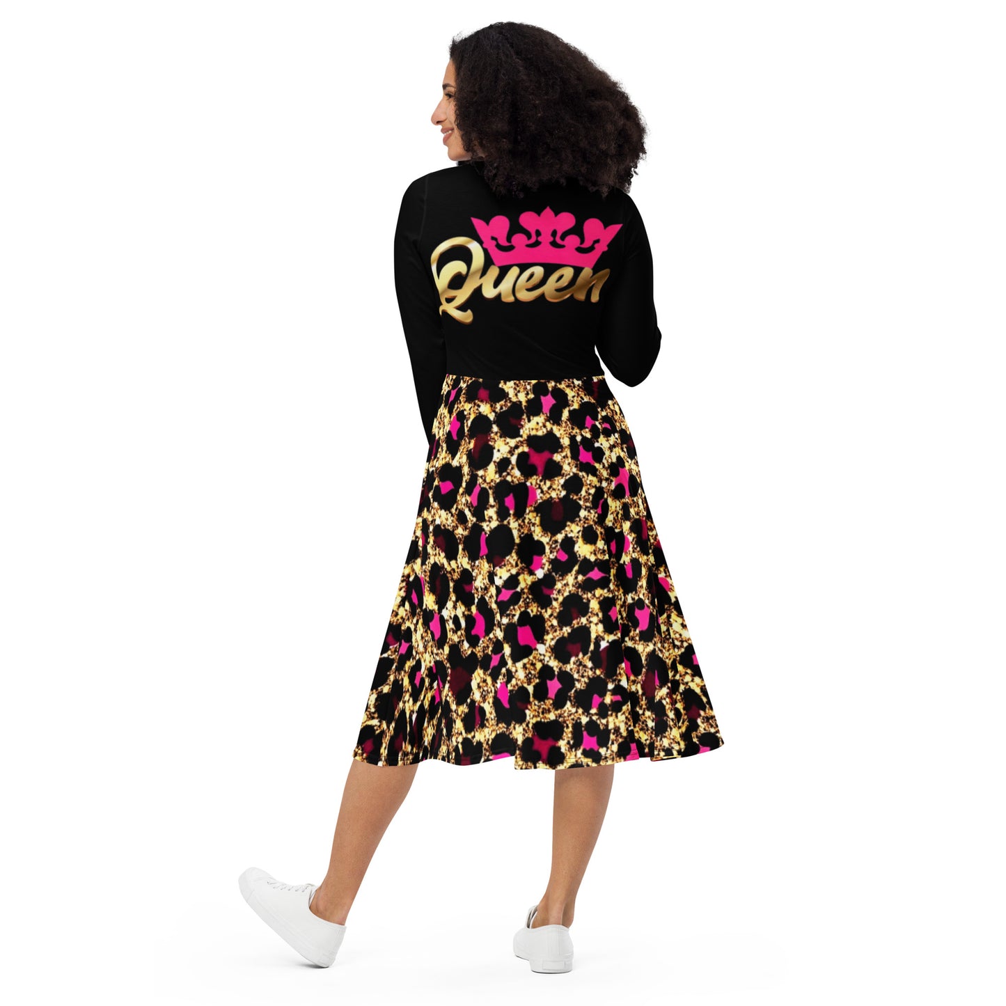 Royal print long sleeve midi dress 9