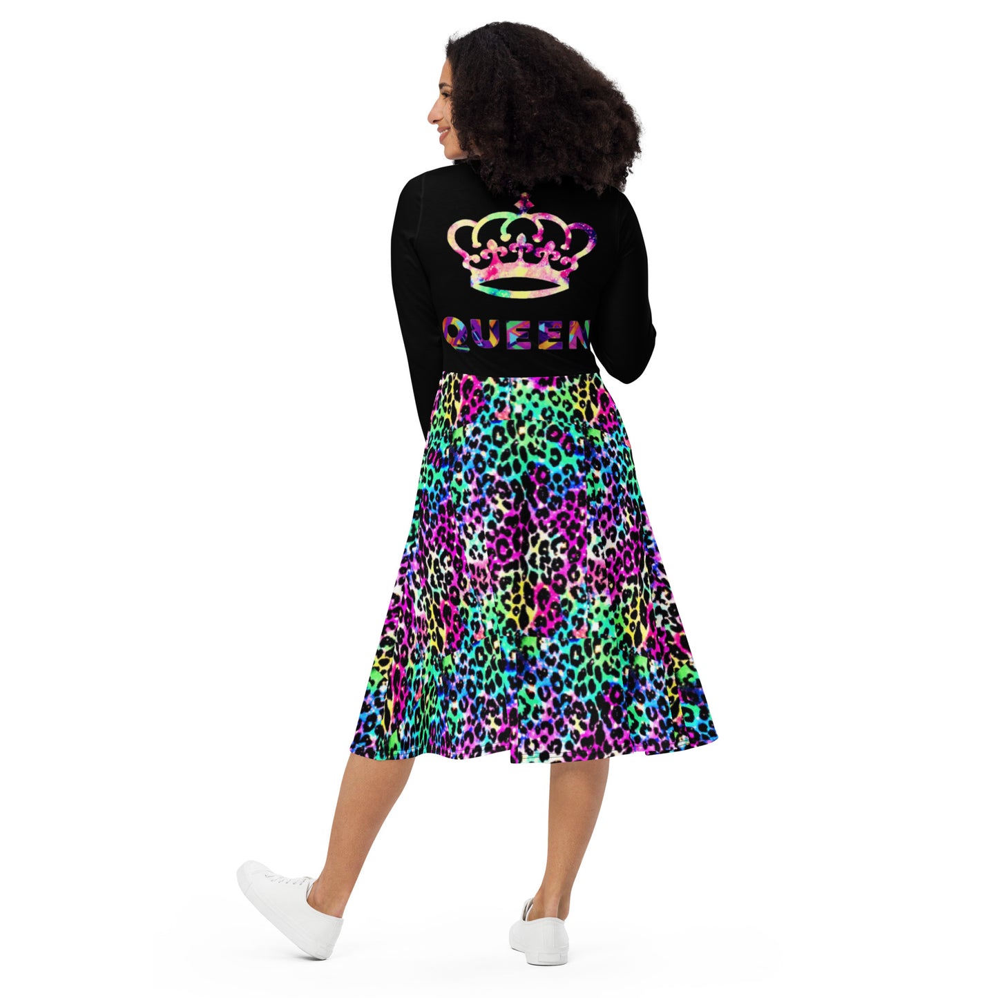 Royal print long sleeve midi dress 10