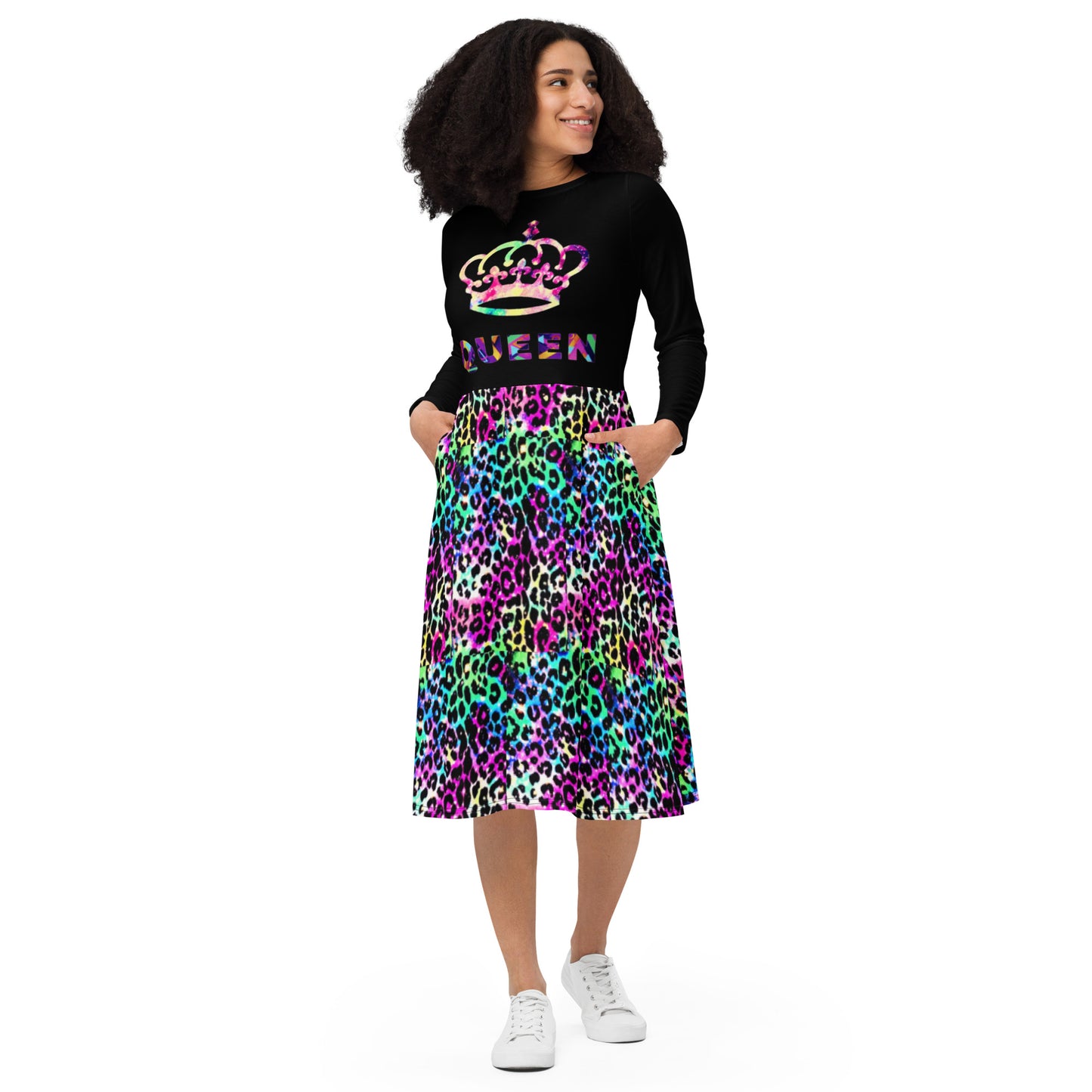 Royal print long sleeve midi dress 10