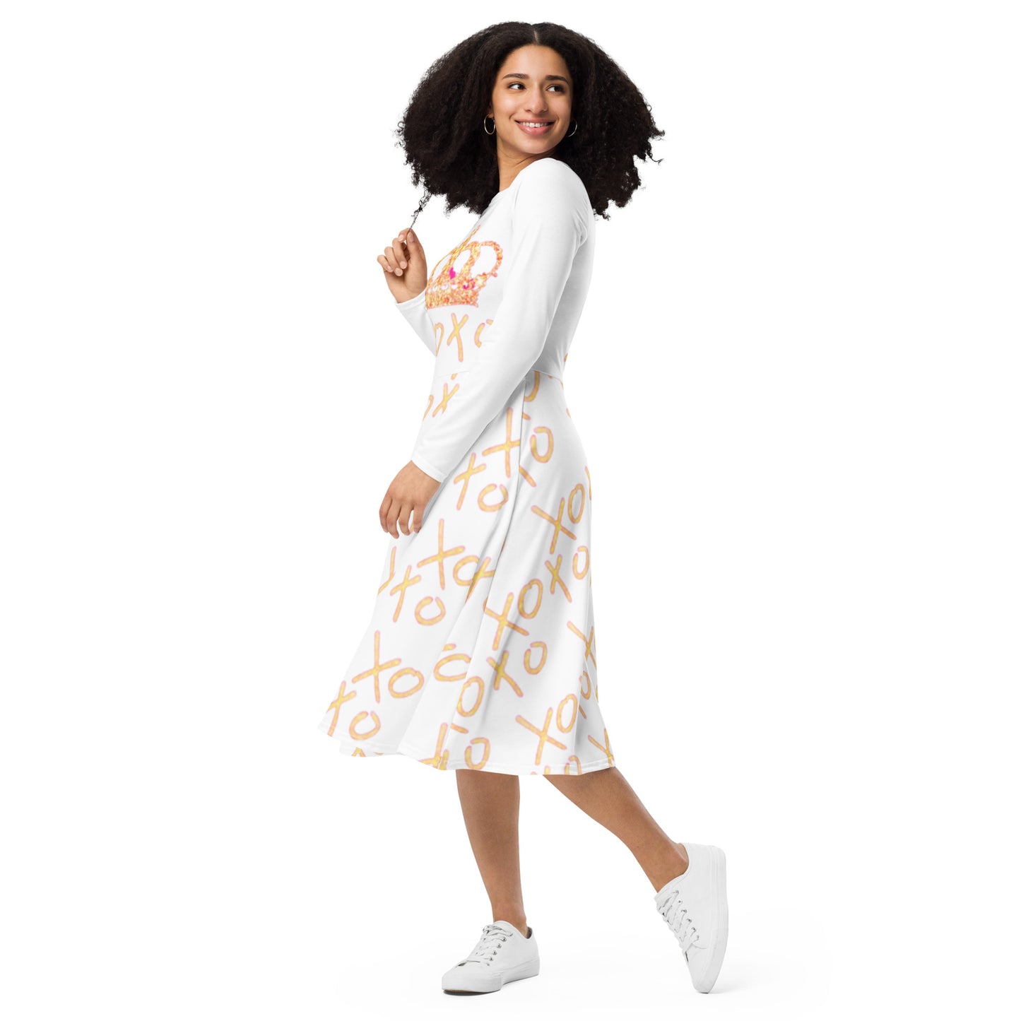 Royal print long sleeve midi dress 1