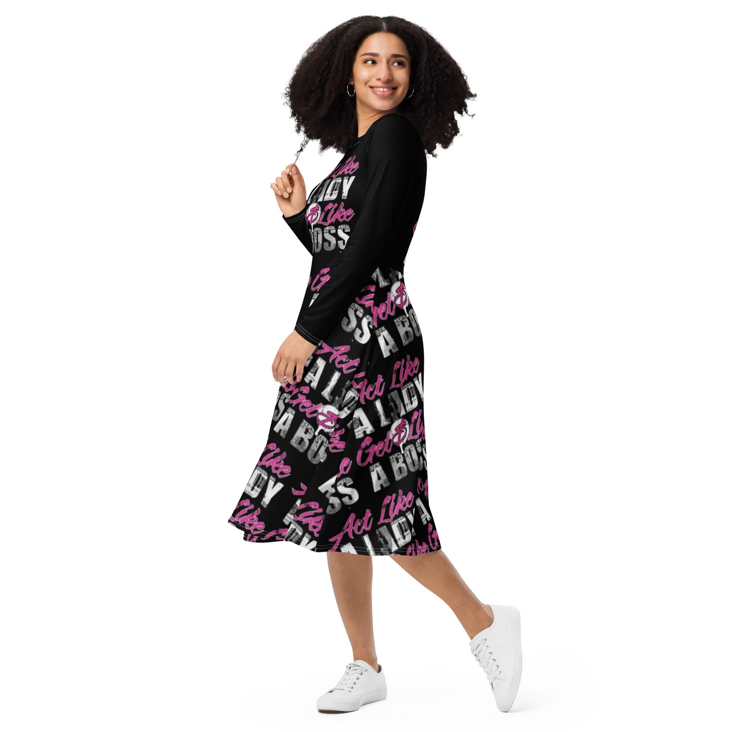Royal print long sleeve midi dress 5