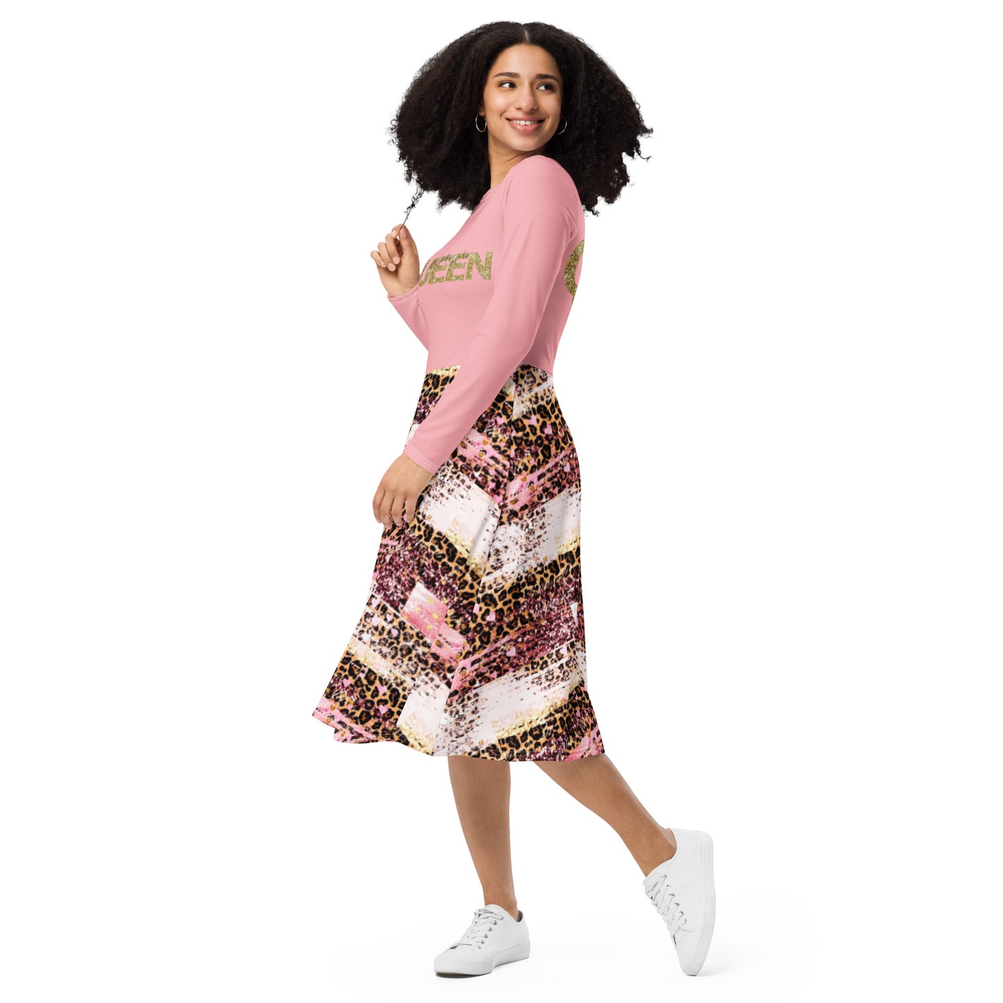 Royal print long sleeve midi dress 6