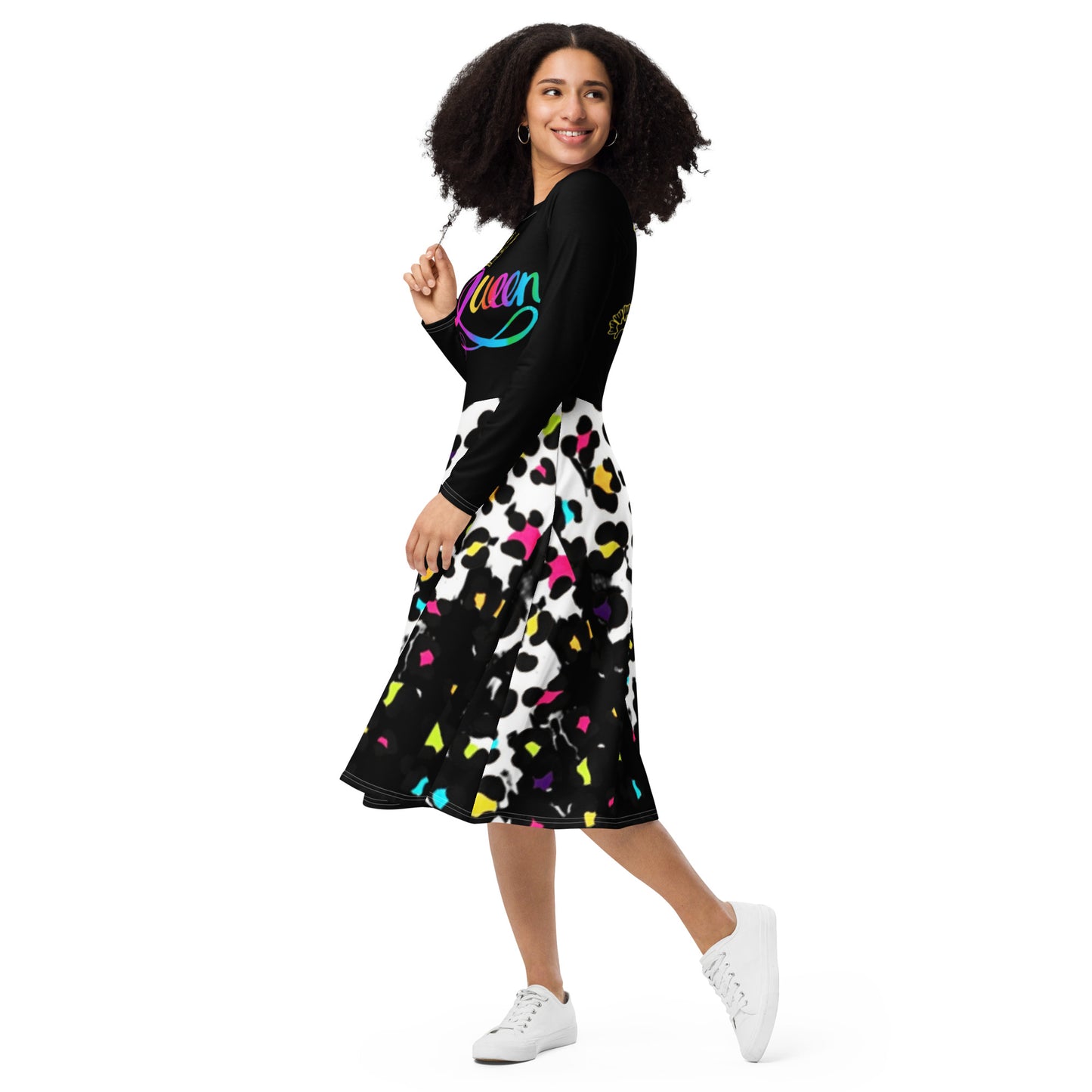 Royal print long sleeve midi dress 8