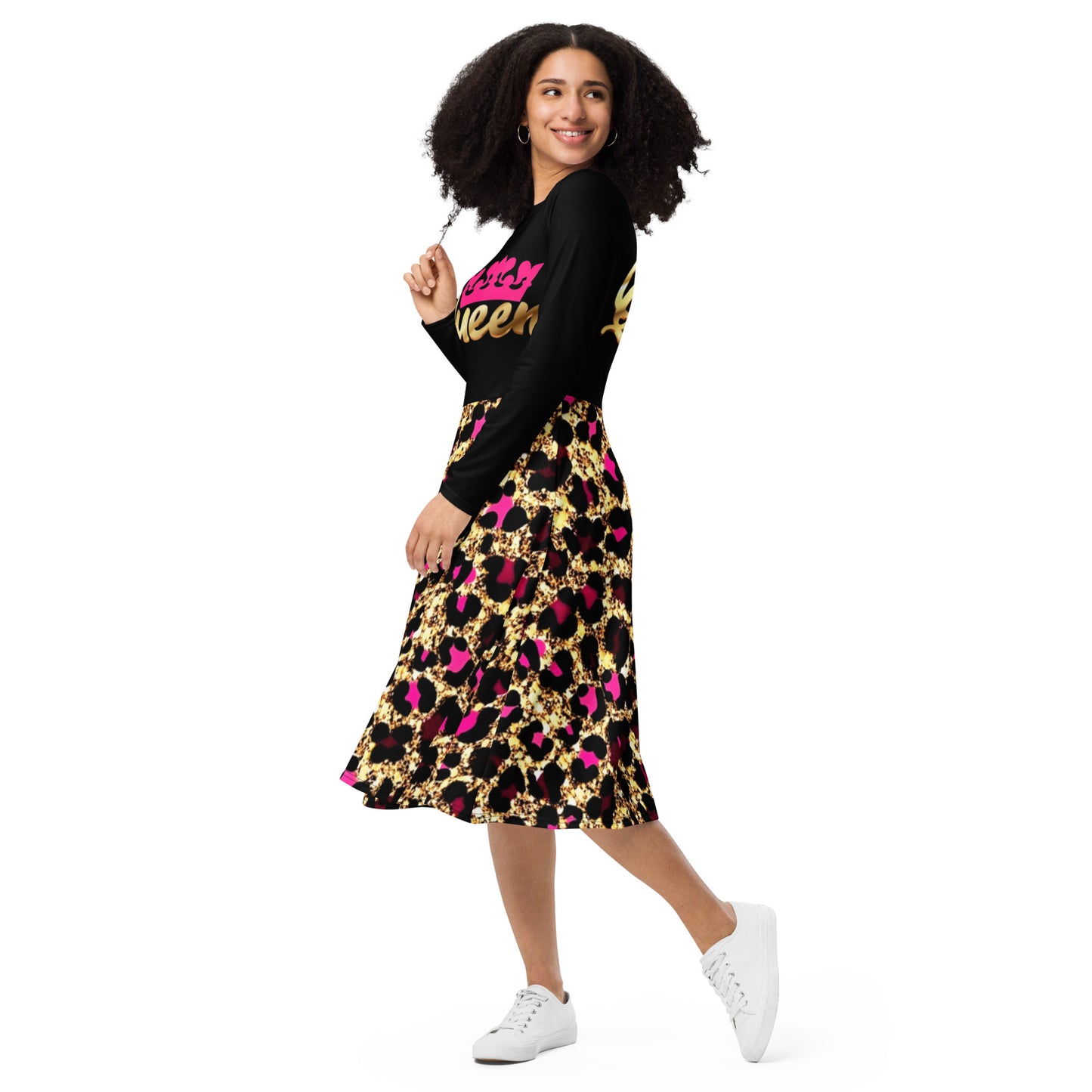 Royal print long sleeve midi dress 9