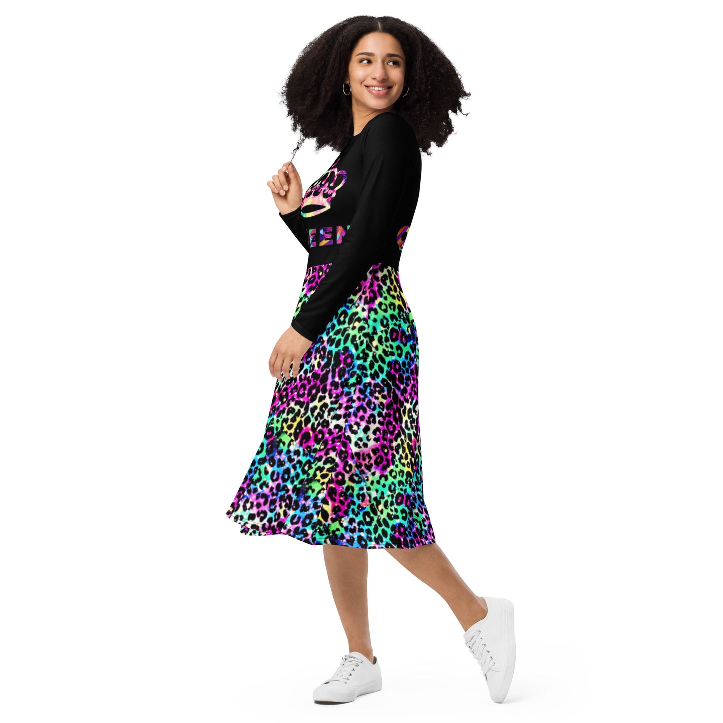 Royal print long sleeve midi dress 10
