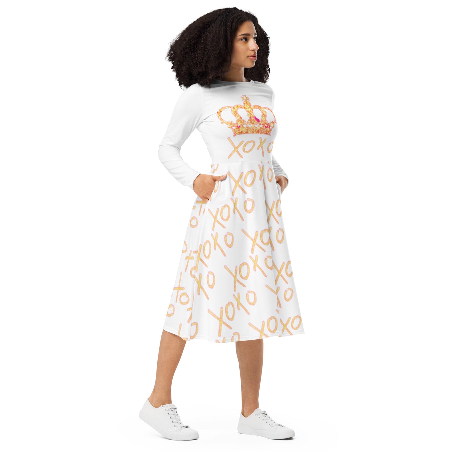 Royal print long sleeve midi dress 1