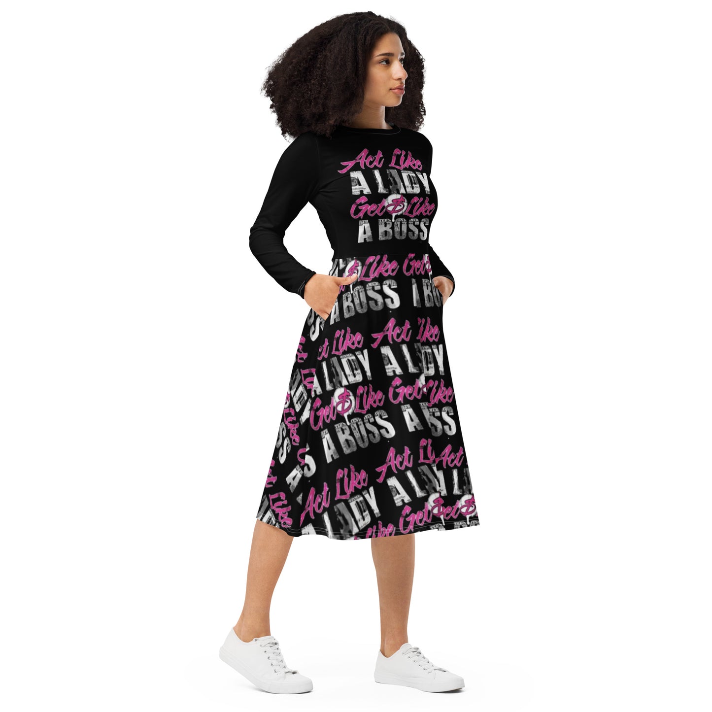 Royal print long sleeve midi dress 5