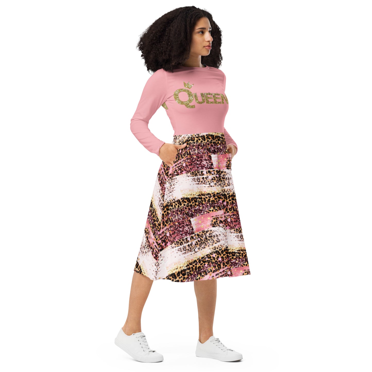 Royal print long sleeve midi dress 6