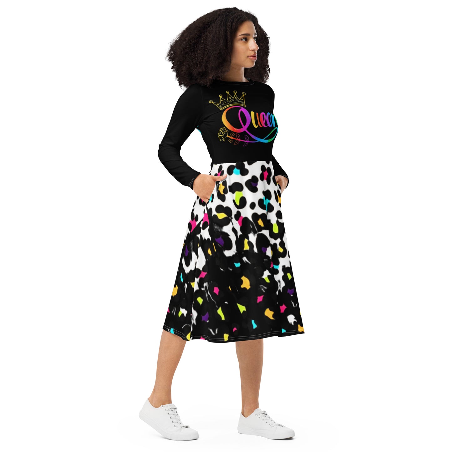 Royal print long sleeve midi dress 8
