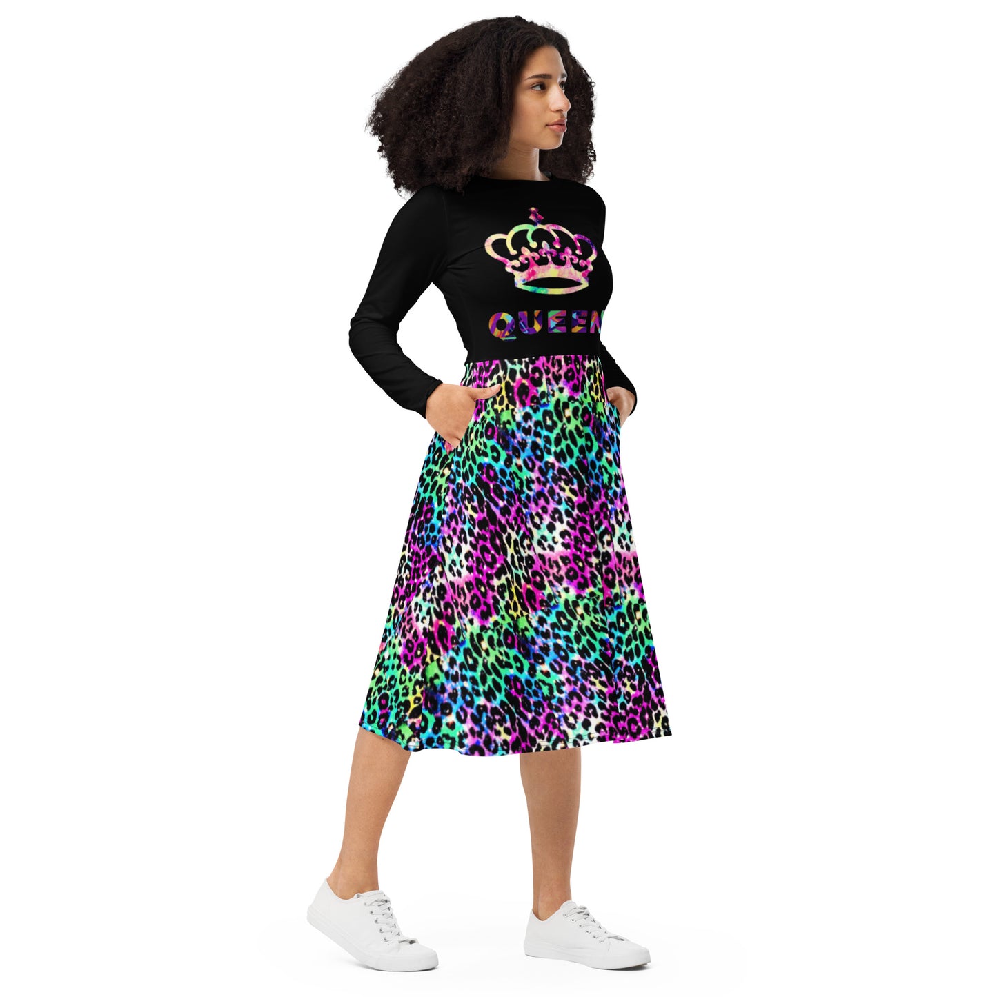 Royal print long sleeve midi dress 10