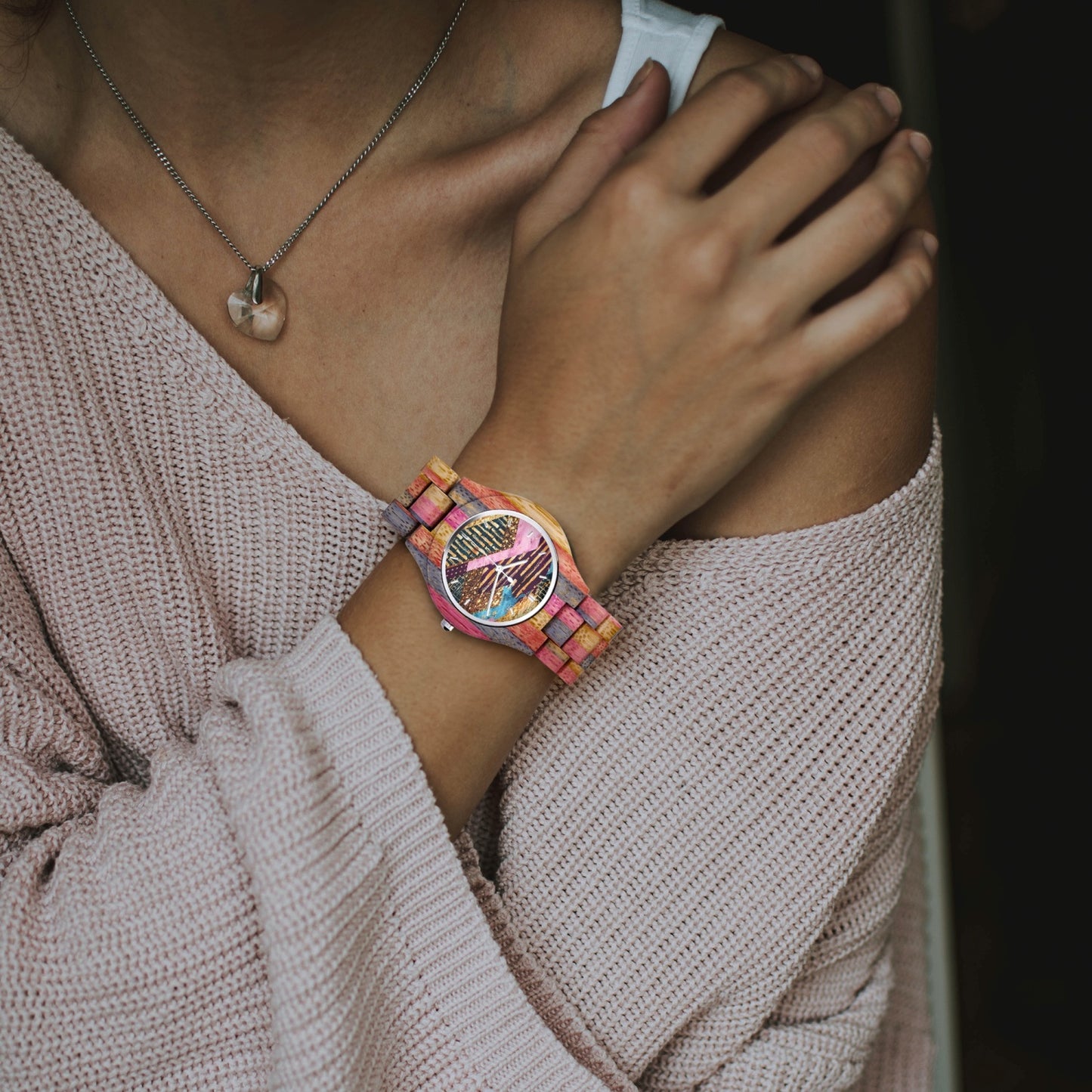 883. Camouflage Wooden Watch - Grey&Pink