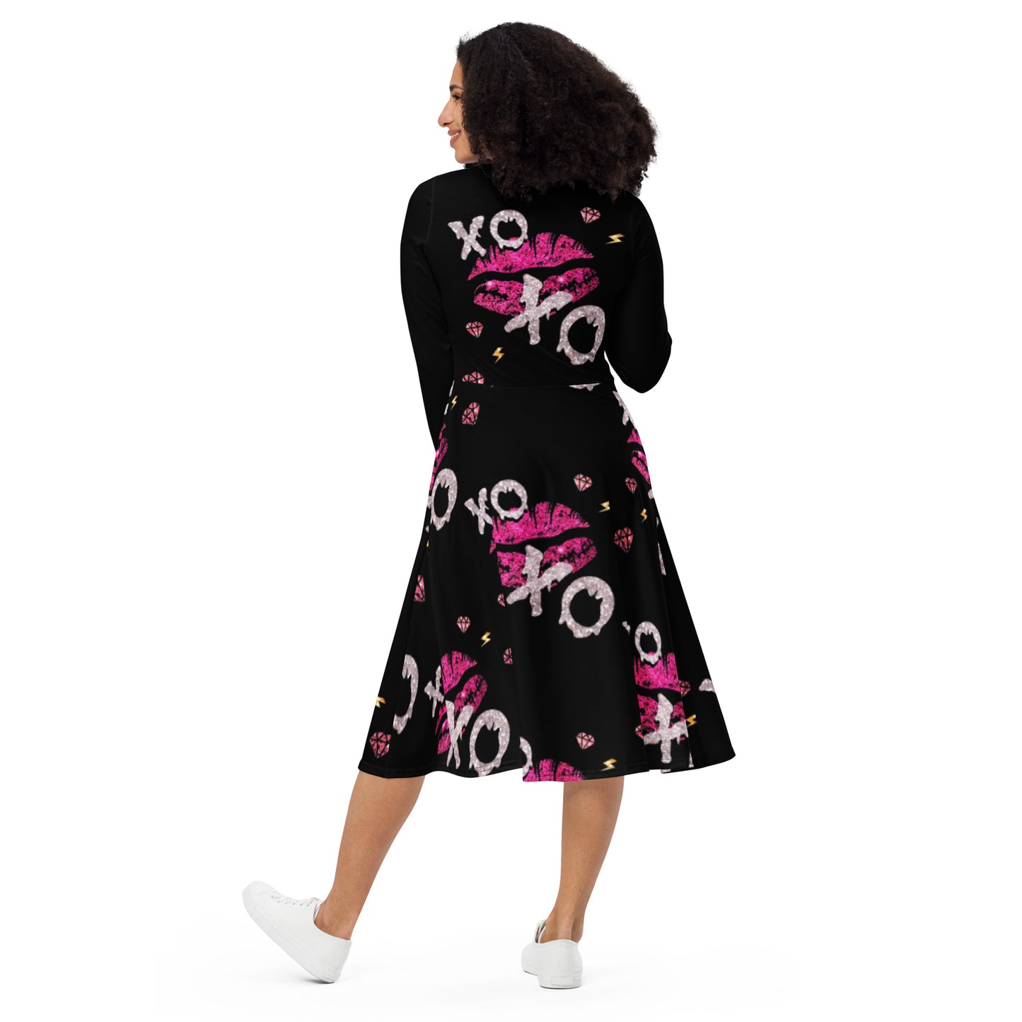 Royal print long sleeve midi dress 3