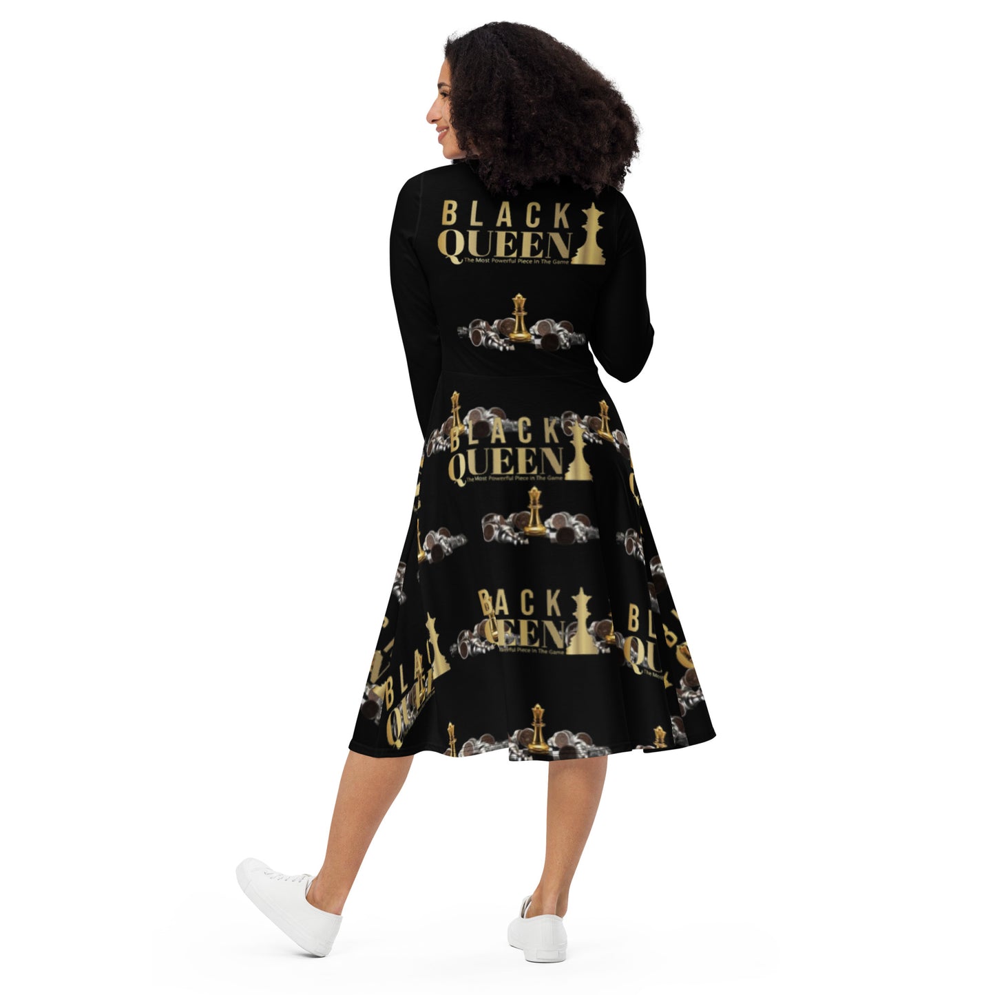 Royal print long sleeve midi dress 4