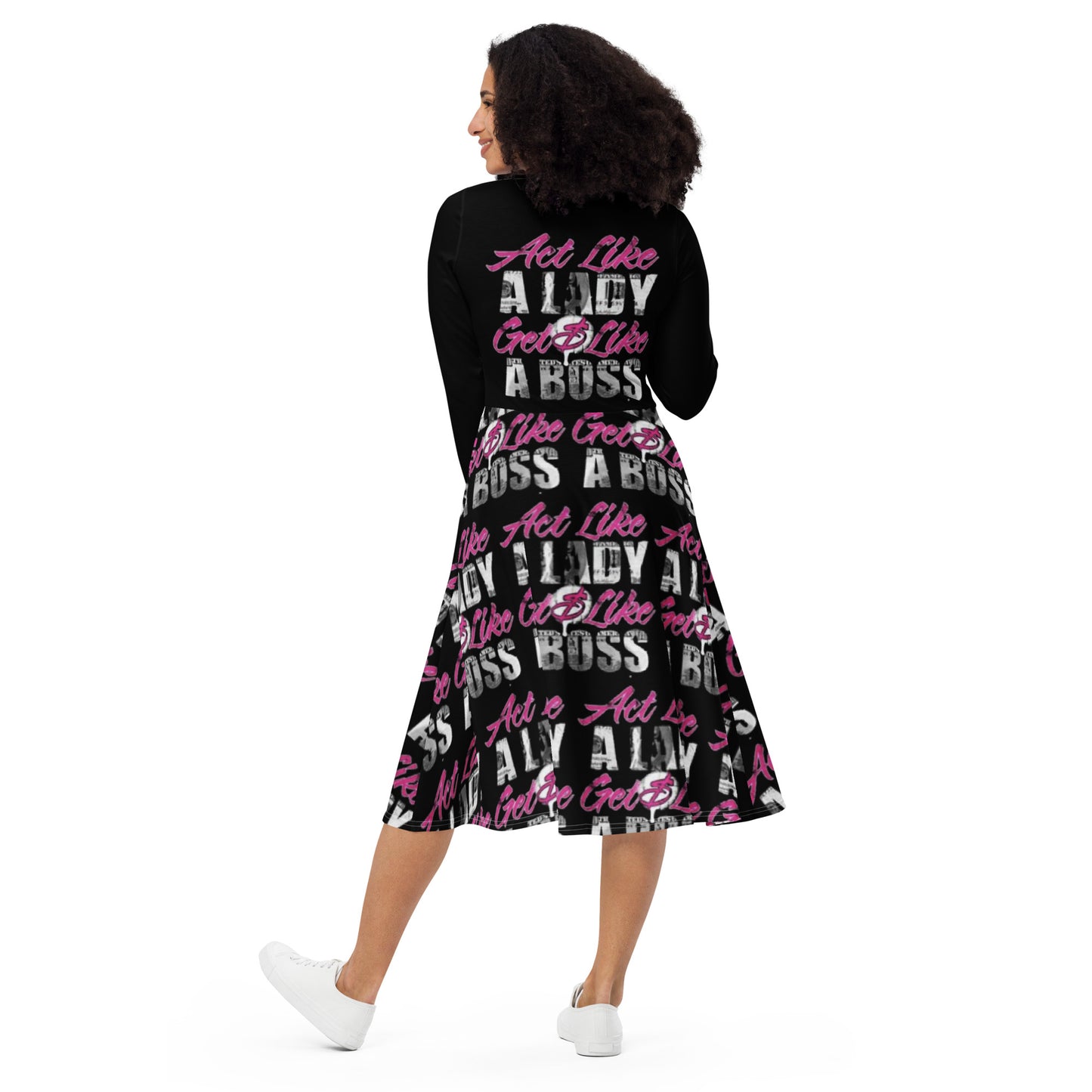 Royal print long sleeve midi dress 5