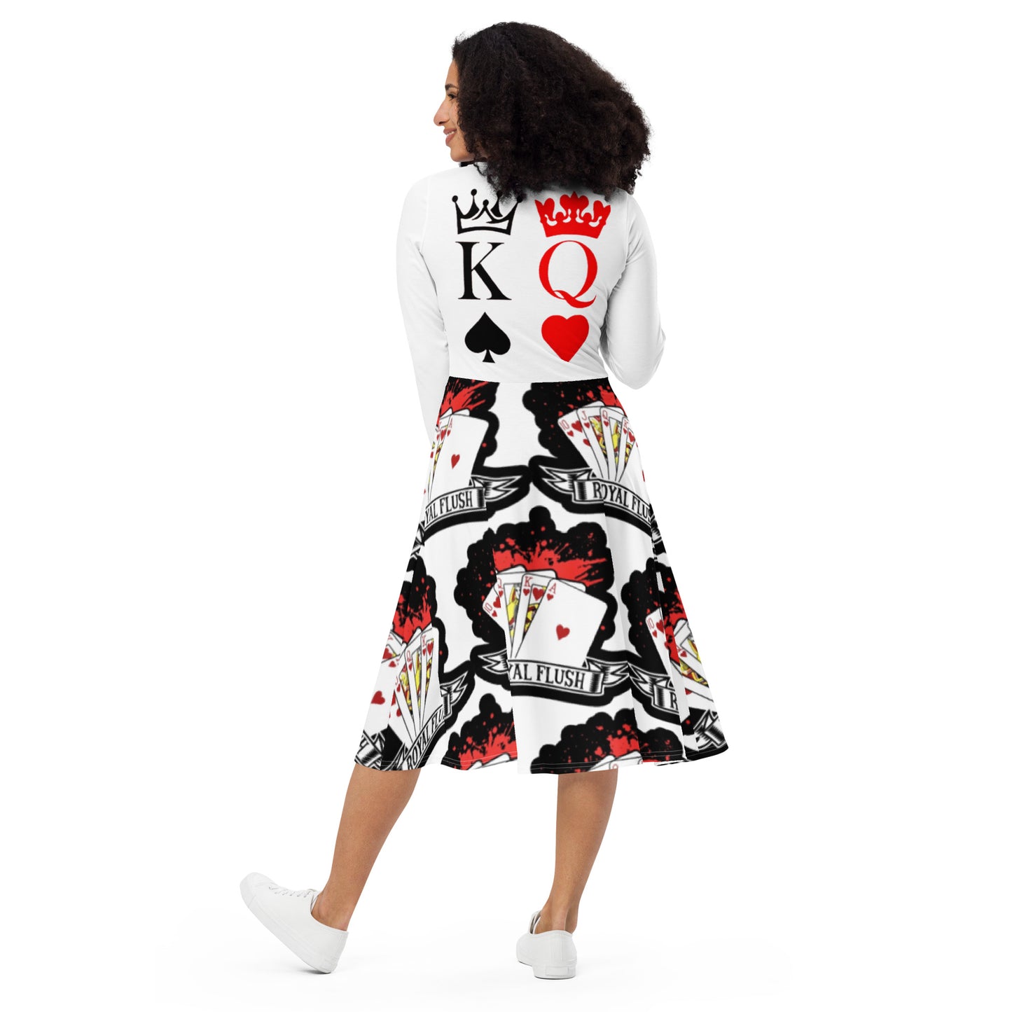 Royal print long sleeve midi dress 7