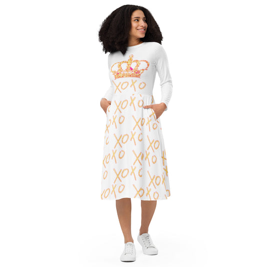 Royal print long sleeve midi dress 1