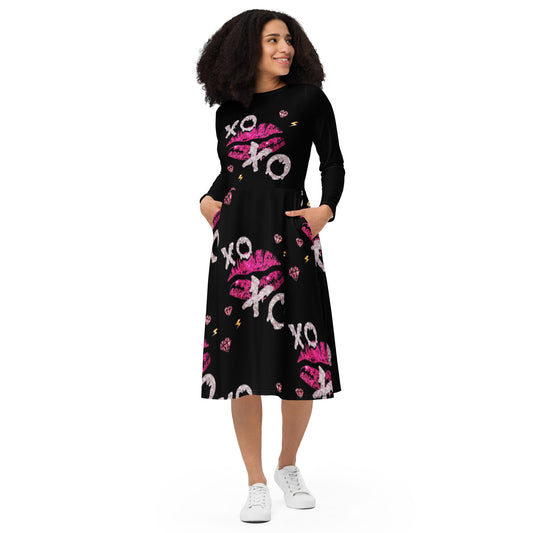 Royal print long sleeve midi dress 3