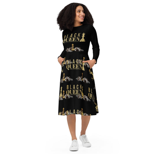 Royal print long sleeve midi dress 4