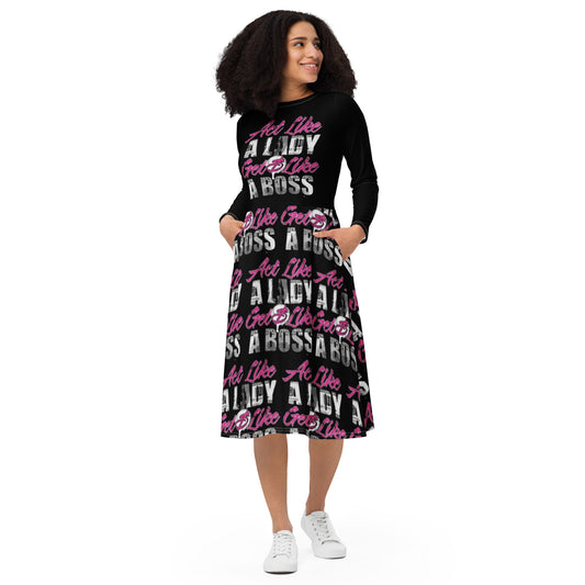 Royal print long sleeve midi dress 5