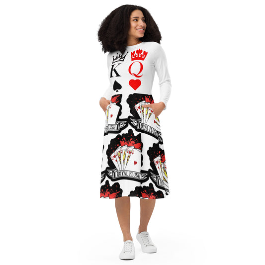 Royal print long sleeve midi dress 7