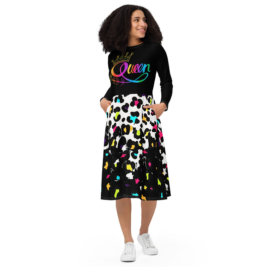 Royal print long sleeve midi dress 8