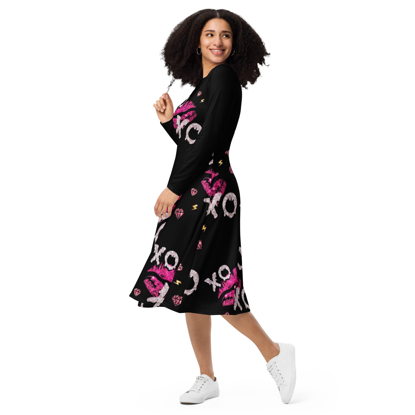 Royal print long sleeve midi dress 3