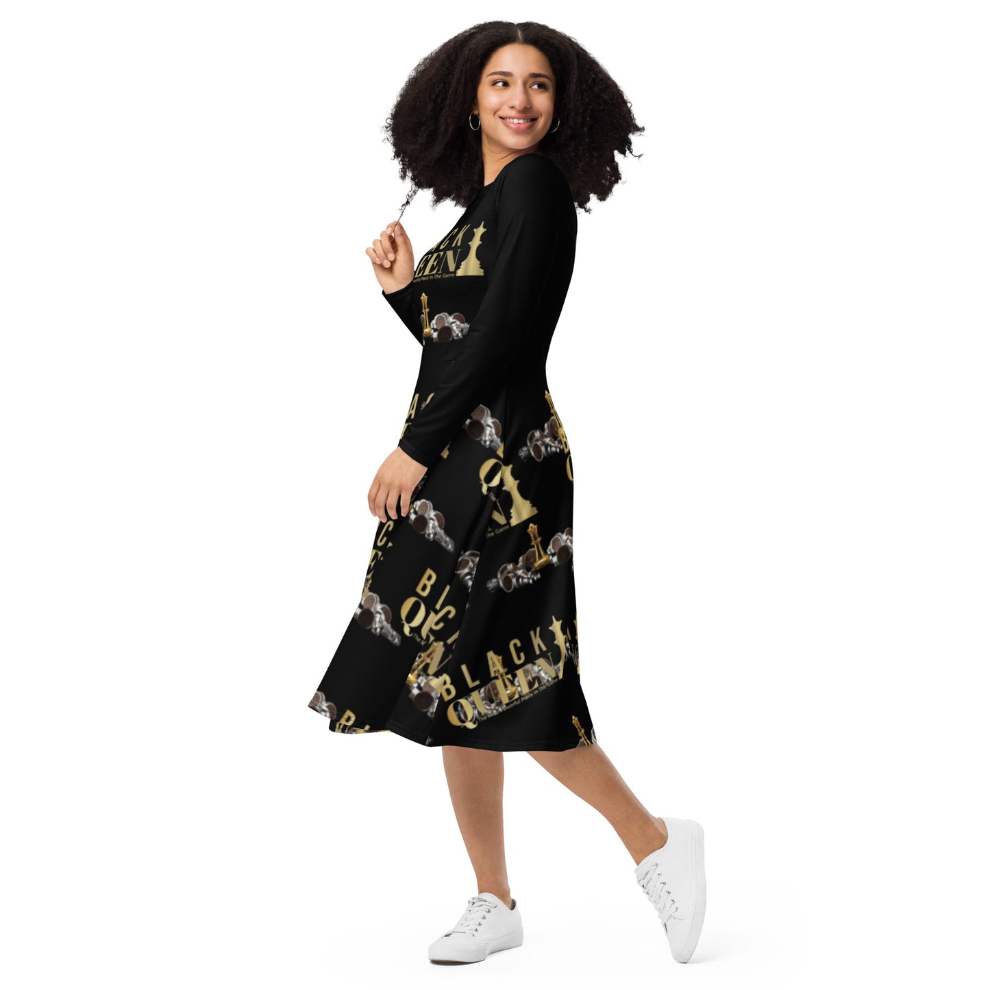 Royal print long sleeve midi dress 4