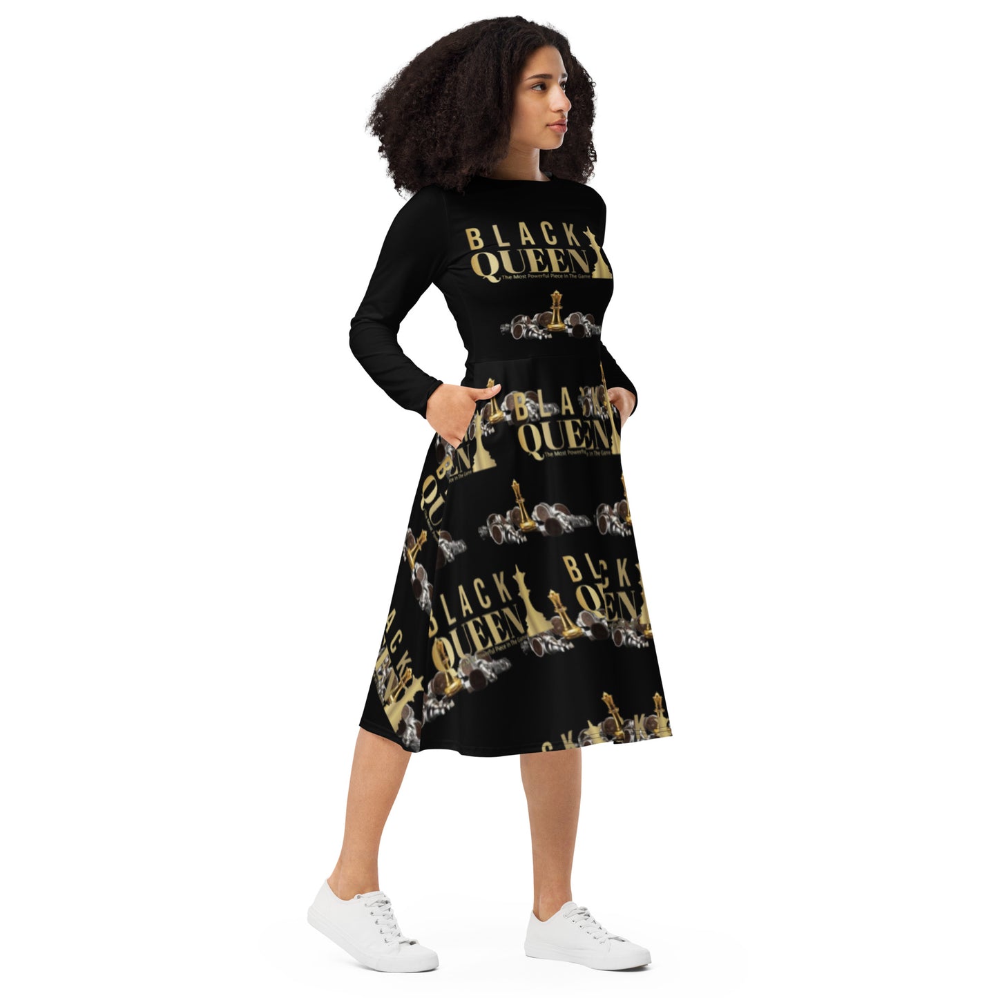 Royal print long sleeve midi dress 4