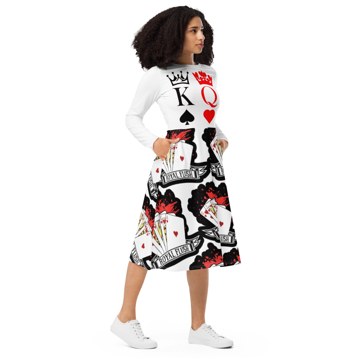 Royal print long sleeve midi dress 7