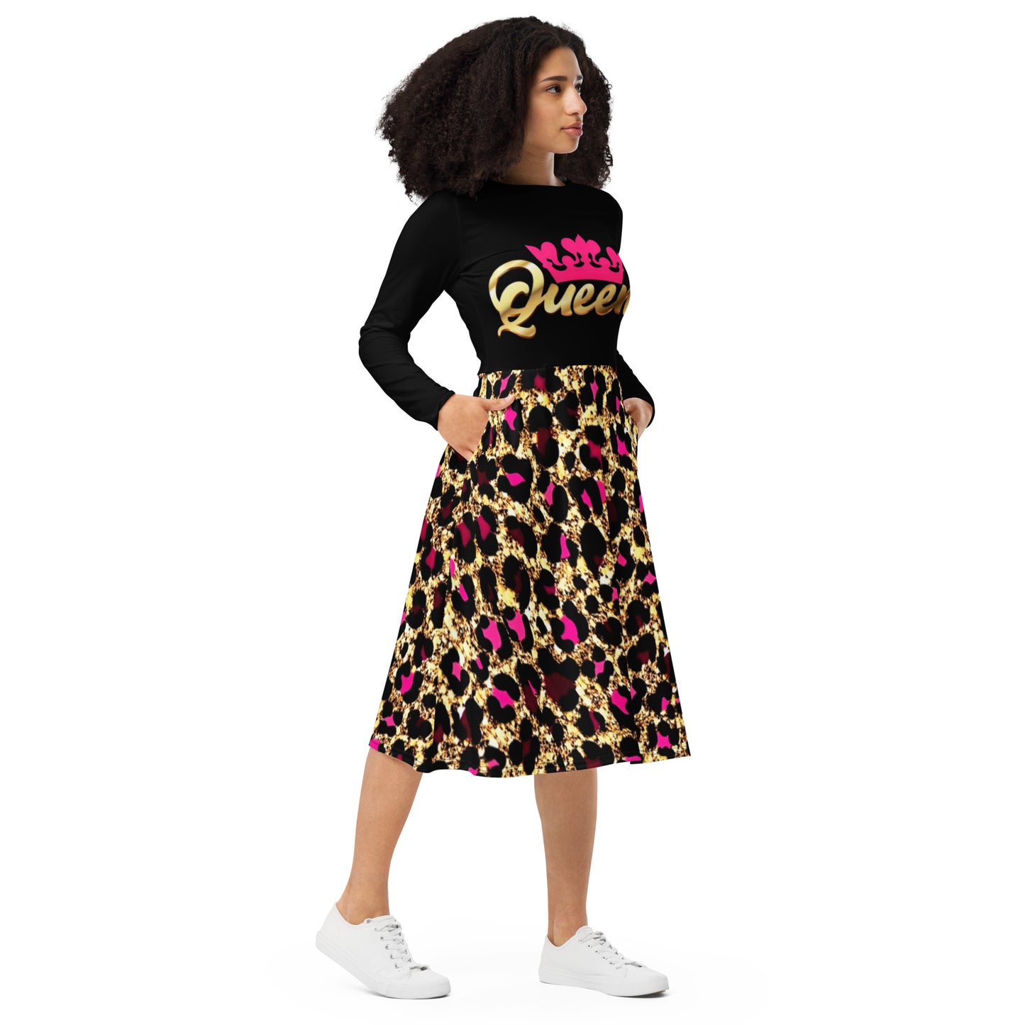 Royal print long sleeve midi dress 9