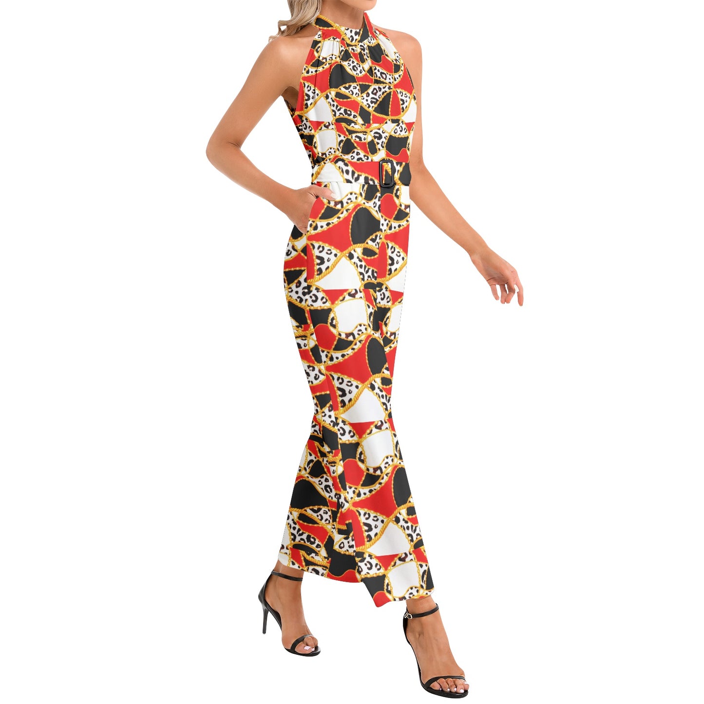 Royal Halter Neck Buckle Belted Jumpsuit 1